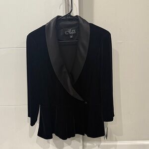Alex Evenings Women's Black Satin Lapel Blazer